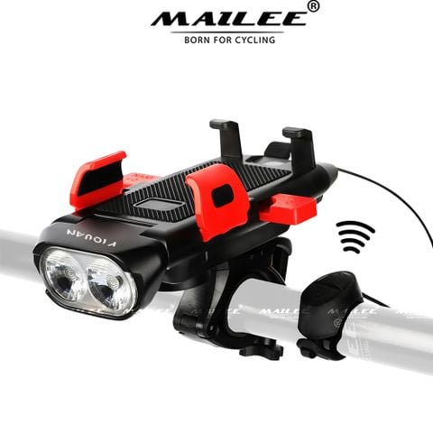 Đèn Còi Xe Đạp Giá Đỡ Điện Thoại 4 in 1 YQ-320 3000 mAh có dây điều khiển riêng còi và đèn, sạc TYPE-C độ sáng 500 lumens thời gian sáng 5-10h, phù hợp màn hình dưới 6.3 inch - Mai Lee