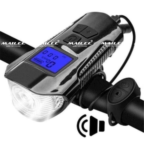 Đèn xe đạp có tích hợp đồng hồ đo tốc độ cảm biến và còi 120db bóng led t6 chiếu sáng an toàn ban đêm đa năng