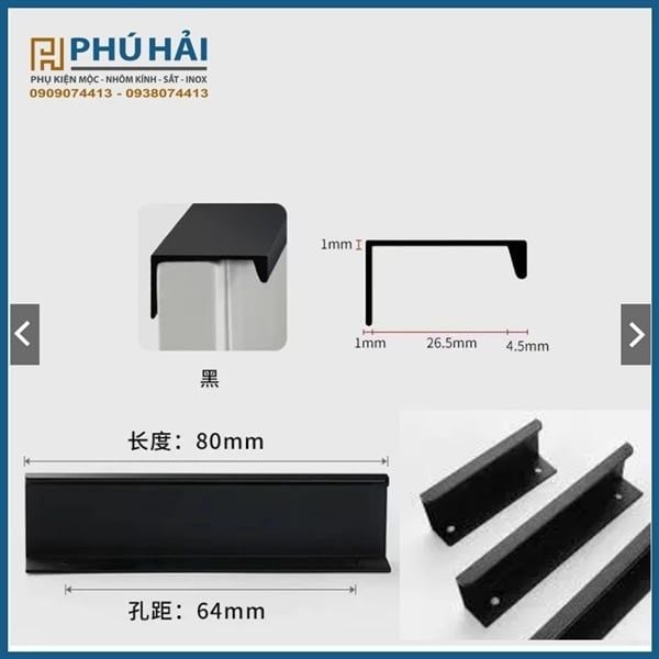  Tay nắm tủ ĐEN L09 1M 