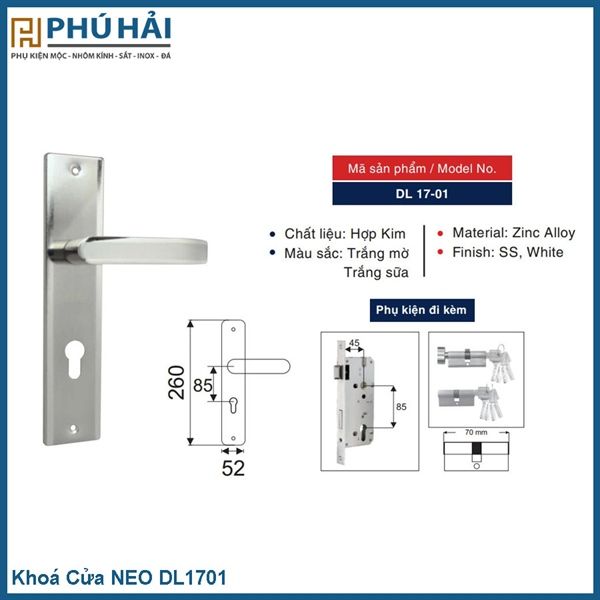 Khoá Cửa NEO DL1701 màu inox 