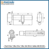  Ruột Khóa 1 Đầu Chìa 1 Đầu Vặn 65mm Hafele 489.56.252 