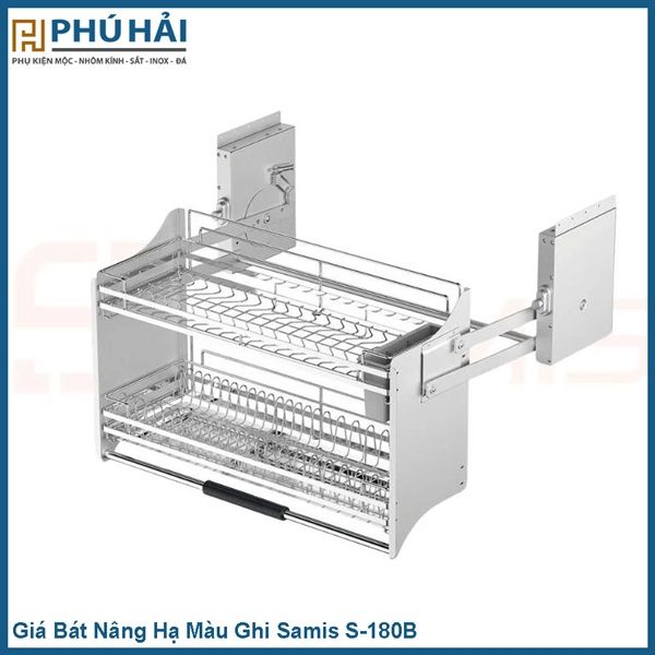  Giá Bát Nâng Hạ Màu Ghi Samis Inox 304 Mờ, Nan Dẹt S-180B 