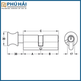  Ruột Khóa 1 Đầu Vặn 1 Đầu Chìa 65mm Hafele 916.96.311 