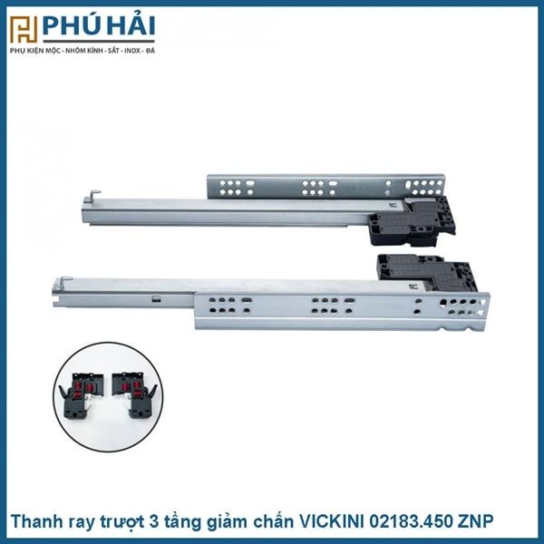 Thanh ray trượt 3 tầng giảm chấn VICKINI 02183.500 ZNP(10B/TH) 