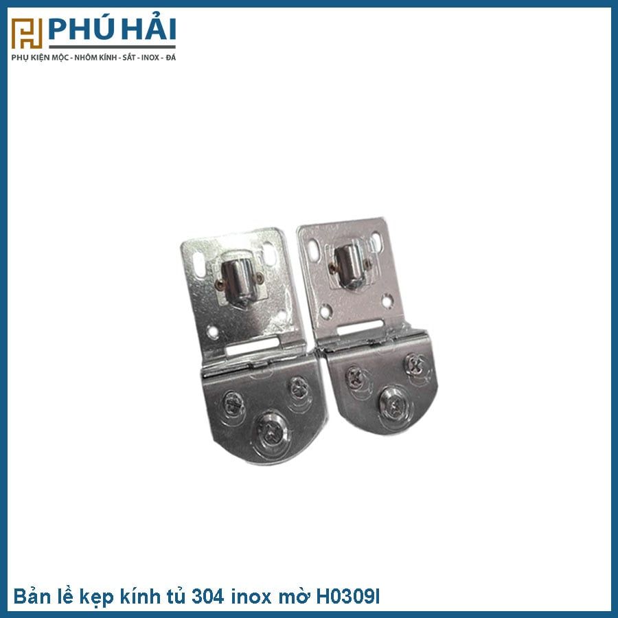  Bản lề kẹp kính tủ 304 inox mờ H0309I - (Cặp) 