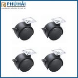  Bánh xe nhựa, loại đế vuông, có khóa, màu đen - hàng tốt-CT8256 - Phi 40mm (4Cái/Bịch) 