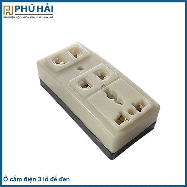  Ổ cắm điện 3 lỗ đế đen 