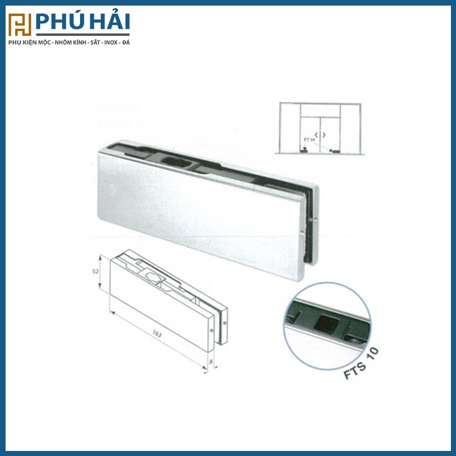  Kẹp kính bản lề sàn VVP dưới( loại dày) 