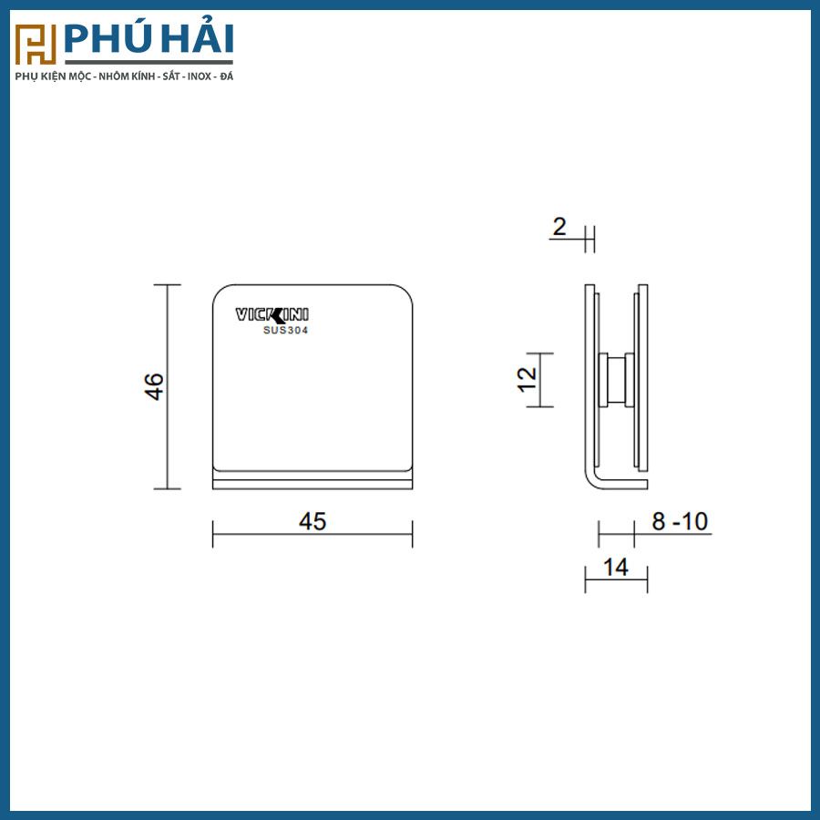  Kẹp kính VICKINI 64421.001 PSS inox bóng 