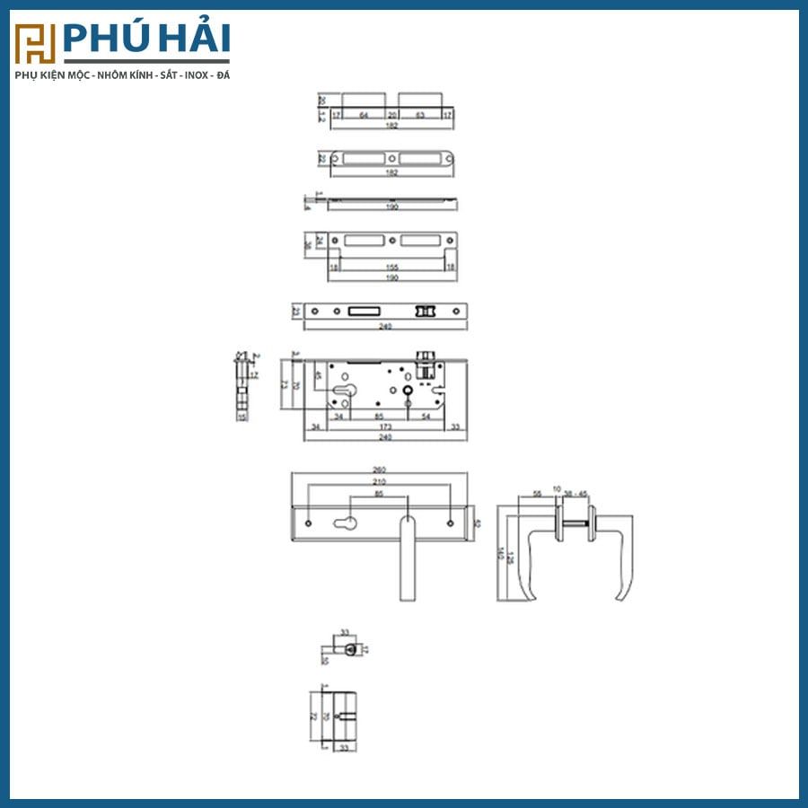  Khóa cửa nẹp VICKINI 37915.101 SSS inox bóng/ mờ, ruột 2 đầu(Cái) 