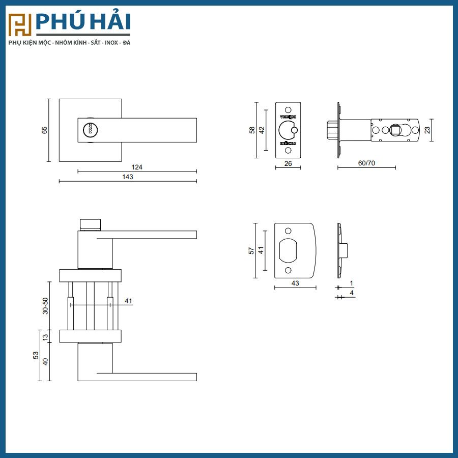  Khóa cửa tròn gạt VICKINI 31691.001 MSN ken xước mờ 