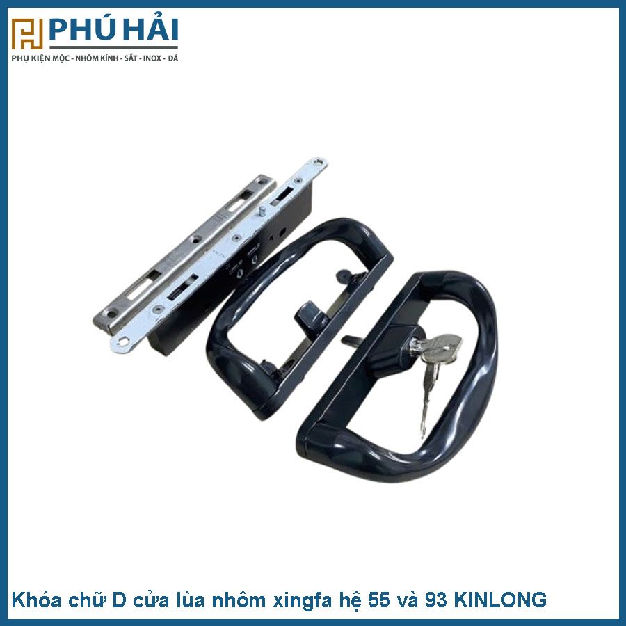 Khóa chữ D cửa lùa nhom xingfa hệ 55 và 93 KINLONG chính hãng TY0348-1 đen trái 