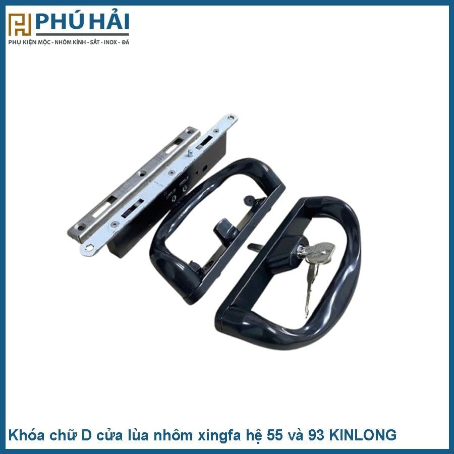  Khóa chữ D cửa lùa nhôm xingfa hệ 55 và 93 KINLONG chính hãng TY0348-1 đen phải 