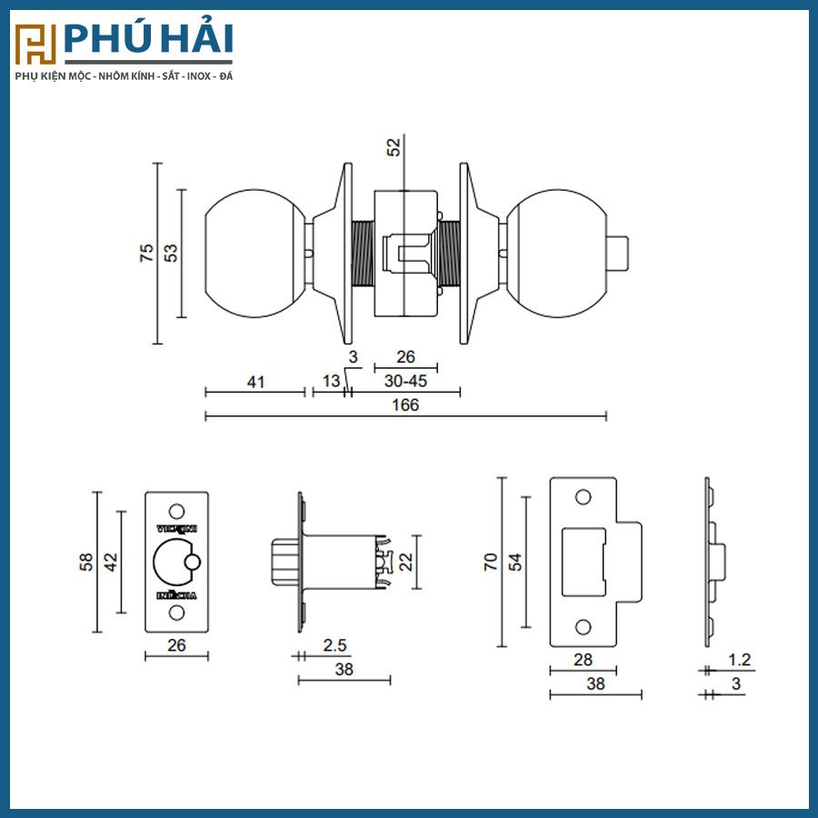  Khóa tròn nắm đấm Vickini 30600.001 OBP Đen mờ 