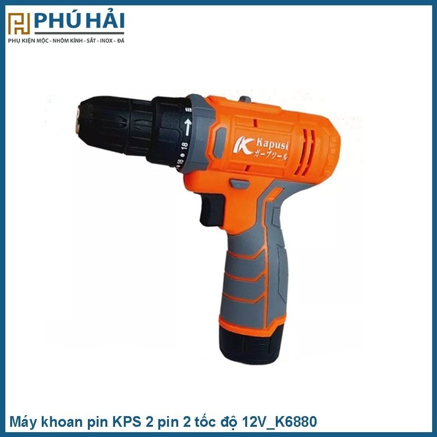  Máy khoan pin KPS 2 pin 2 tốc độ 12V_K6880_ THÂN XÁM CAM 