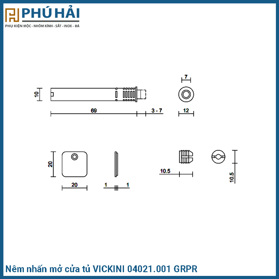  Nêm nhấn mở cửa tủ VICKINI 04021.001 GRPR 