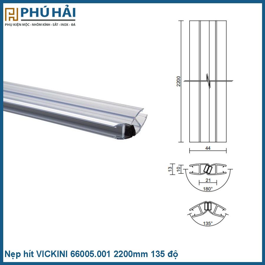  Nẹp hít VICKINI 66005.001 2200mm 135 độ trắng 