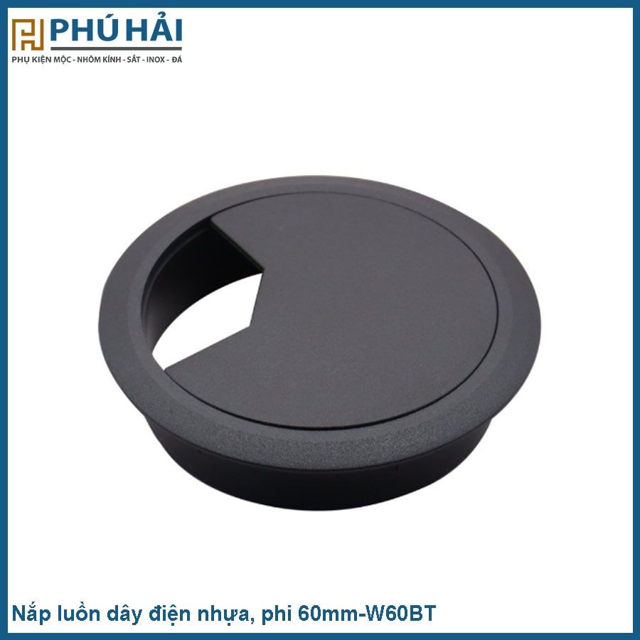  Nắp luồn dây điện nhựa, phi 60mm-W60BT - Màu đen (10Cái/Bịch) 