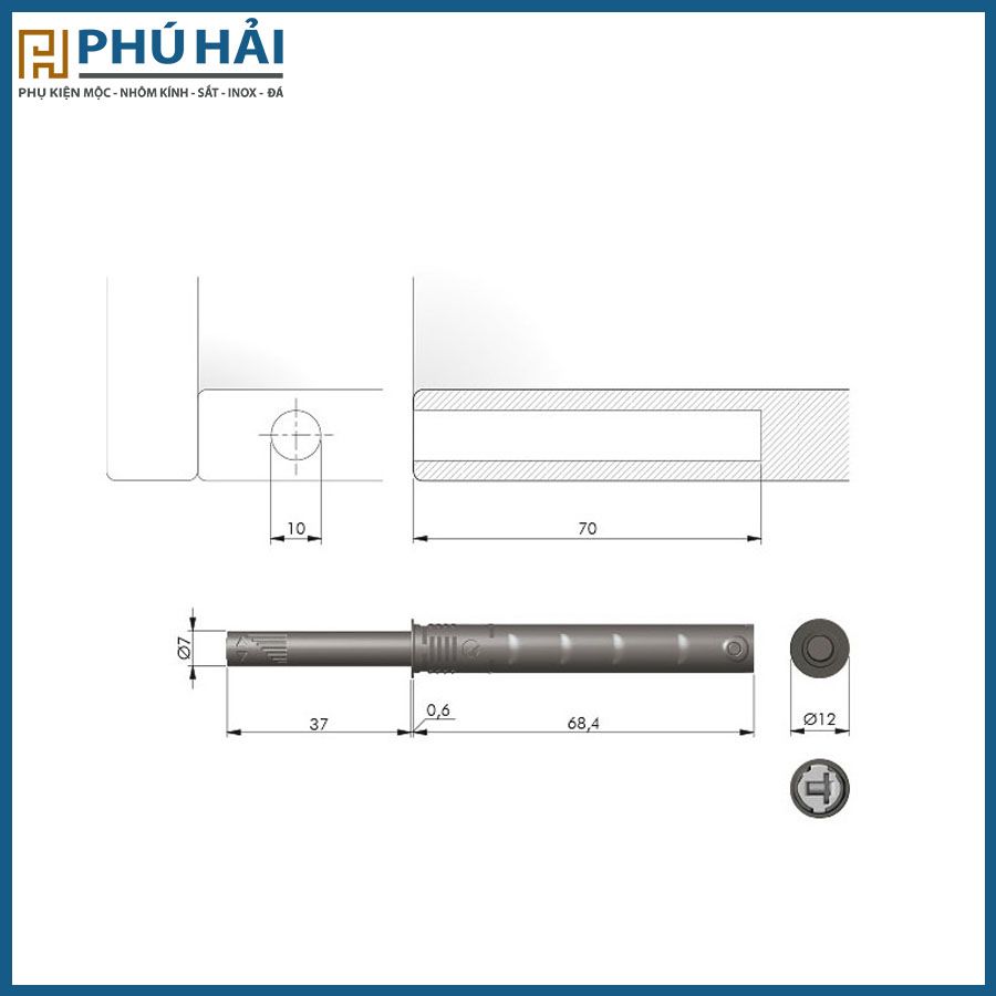  Típ on nhấn mở HAFELE loại dài 356.12.505 (Có bas hít nam châm 356.01.549) 