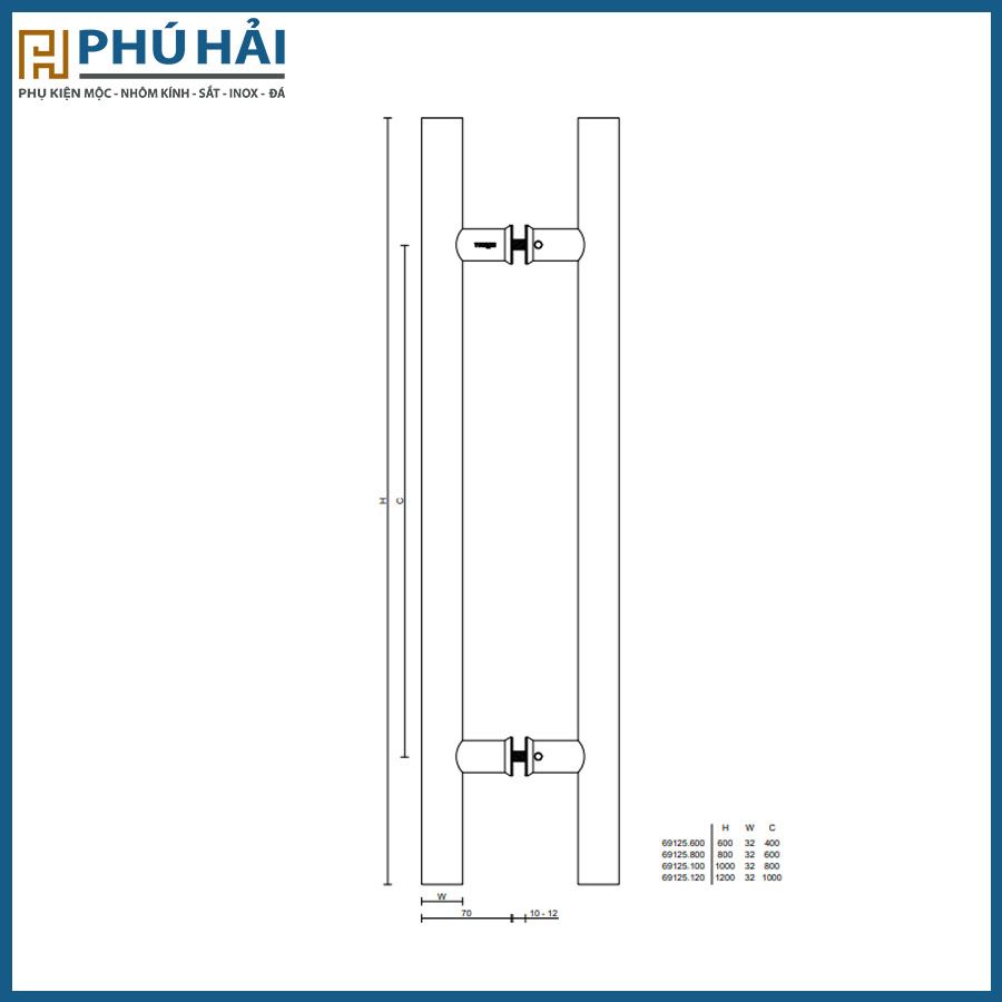  Tay cửa kính VICKINI 69125.120-Þ32x1200 OBP đen mờ 