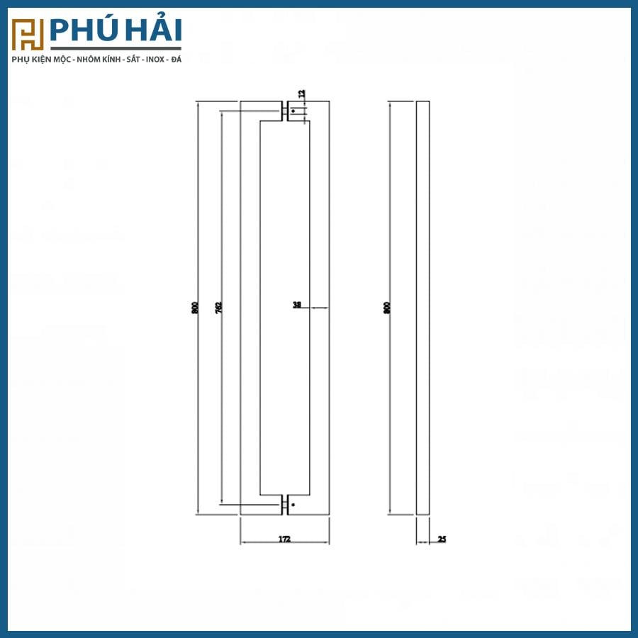  Tay cửa kính VIVKINI 69143.800 PSS inox bóng 