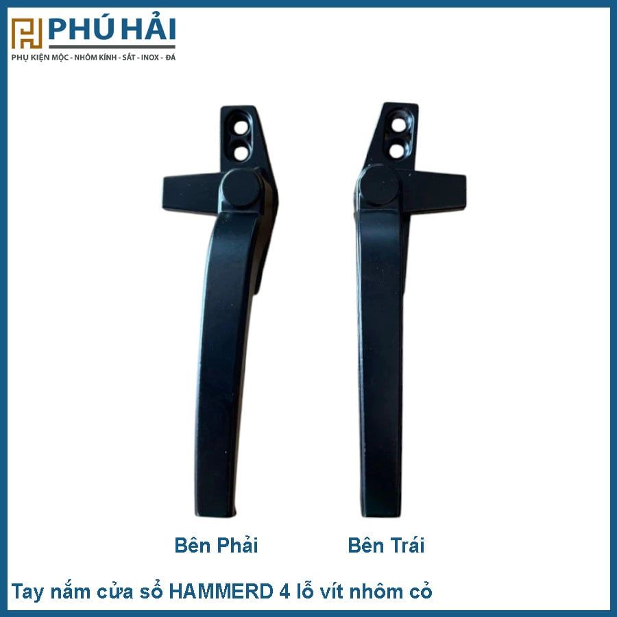  Tay nắm cửa sổ HAMMERD đen 4 lỗ vít phải nhôm cỏ 