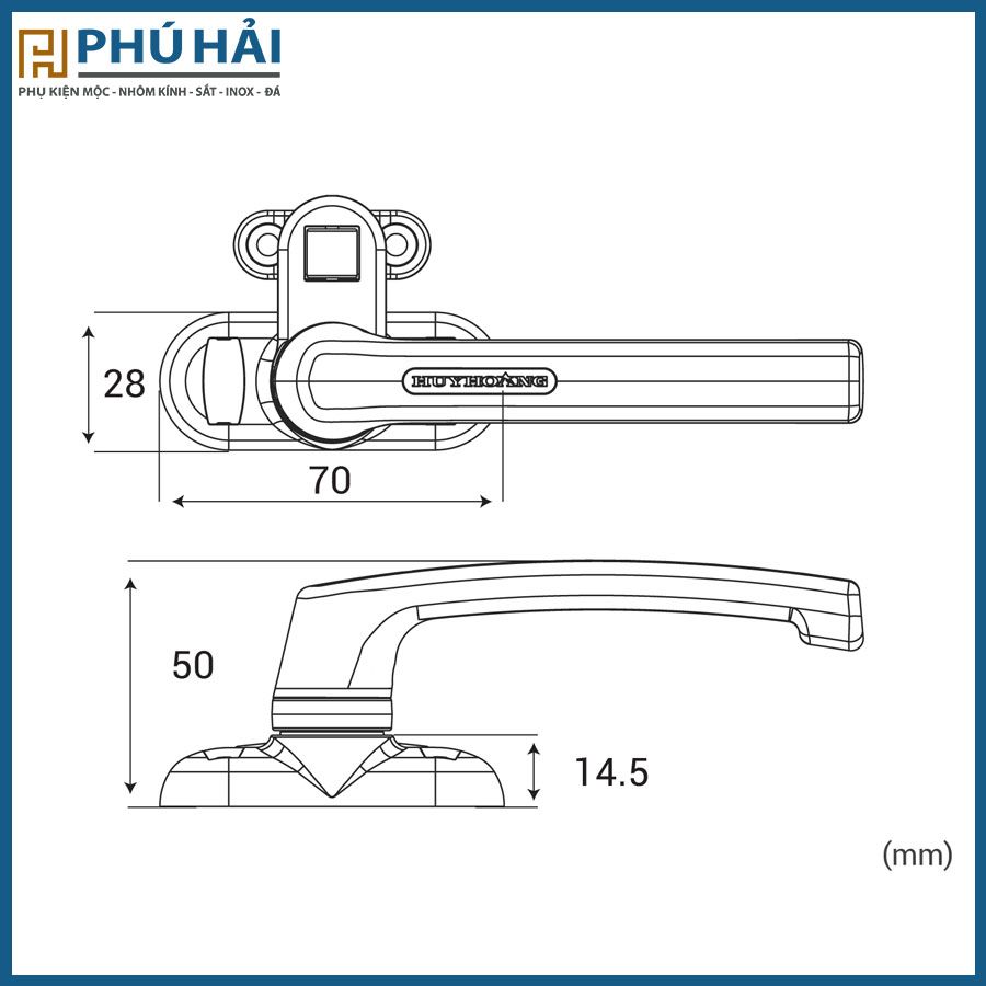  Tay nắm đơn điểm HUY HOÀNG đen trái tay vuông AP02(30C/T) 