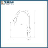  Vòi dây rút cổ vuông đồng tay nắm đồng mạ nano BN666 