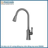  Vòi dây rút cổ vuông đồng tay nắm đồng mạ nano BN666 