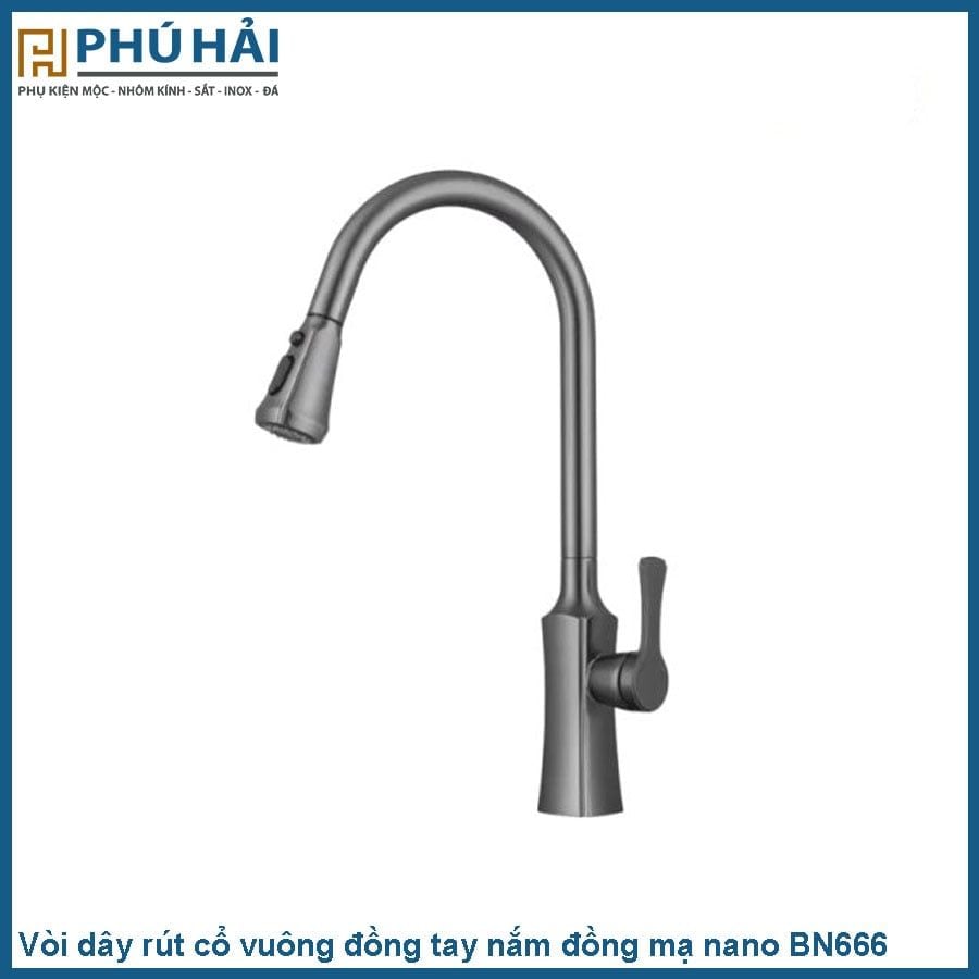  Vòi dây rút cổ vuông đồng tay nắm đồng mạ nano BN666 