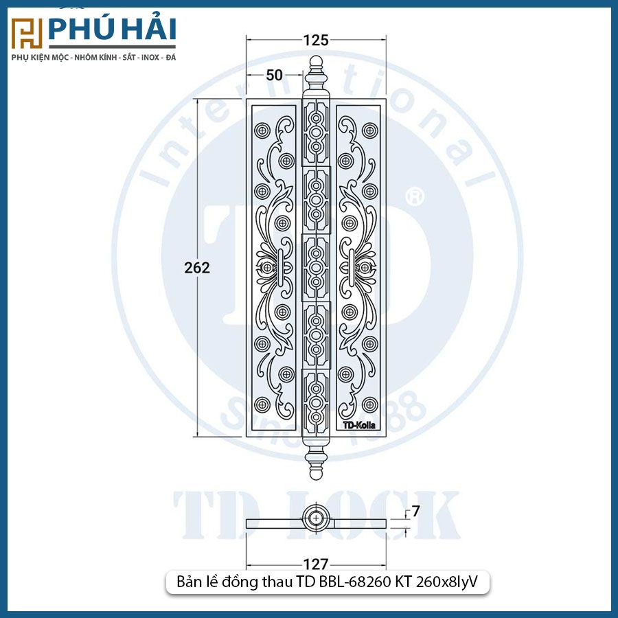  Bản lề đồng thau TD BBL-68260 KT 260x8ly 