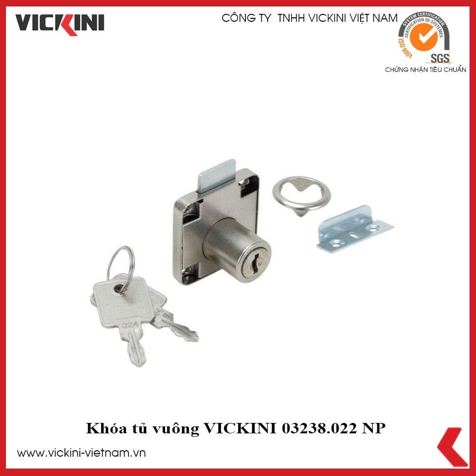  Khóa tủ vuông VICKINI 03238.022 NP ken bóng 