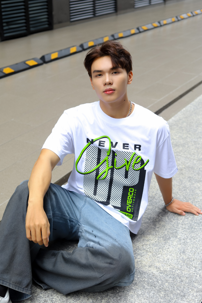 Áo Thun Boxy Unisex Never Give Up Cotton - O6A11