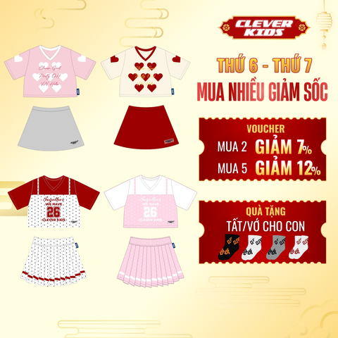  [Set Bộ Áo Váy Cho Bé 15kg-60kg] Bộ Áo Váy Sweet Heart Clever Kids Cho Bé Gái, Chất Cotton Bóng Mỹ In Lụa 