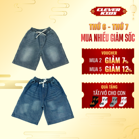  [Quần Short Cho Bé 20kg-60kg] Quần Jeans Tab Clever Kids Trendy Cá Tính Chất Jean Cao Cấp 