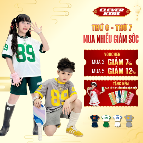  Set bộ cho Bé Trai/Bé Gái 6–12 tuổi – Thiết Kế Thoáng Mát, Chất Lưới Cao Cấp I Bộ Sporty 89 Clever Kids 