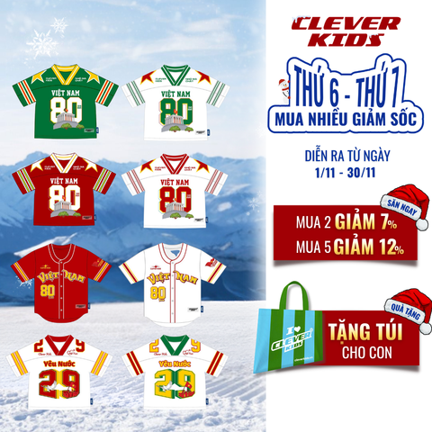  Áo Gia Đình từ 15kg - 60kg [ BST Áo Việt Nam 80 Năm] – Áo Jersey Cổ Tim Chất Lưới, Áo Bóng Chày và Áo 29 Cotton Bóng Mỹ Form Rộng, Thoáng Mát I Clever Kids 