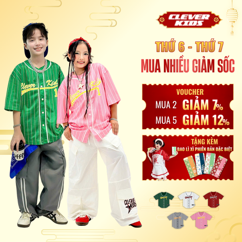  Áo bóng chày cho Bé Trai/Bé Gái 6–12 tuổi - Chất lưới cao cấp, Phong Cách Varsity Năng Động I Áo Bóng Chày Clever Kids 