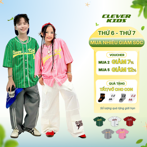  Áo bóng chày cho Bé Trai/Bé Gái 6–12 tuổi - Chất lưới cao cấp, Phong Cách Varsity Năng Động I Áo Bóng Chày Clever Kids 