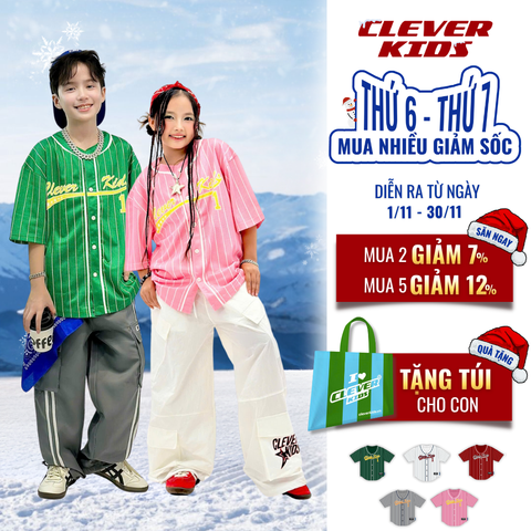  Áo bóng chày cho Bé Trai/Bé Gái 6–12 tuổi - Chất lưới cao cấp, Phong Cách Varsity Năng Động I Áo Bóng Chày Clever Kids 