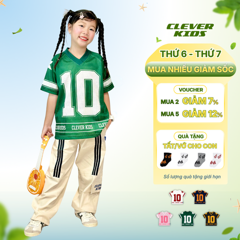  Áo thun cho Bé Trai/Bé Gái 6–12 tuổi -  Mát mẻ, chất lưới thoáng mát I Áo lưới số 10 Clever Kids 