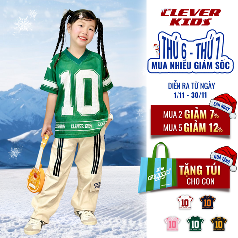  Áo thun cho Bé Trai/Bé Gái 6–12 tuổi -  Mát mẻ, chất lưới thoáng mát I Áo lưới số 10 Clever Kids 