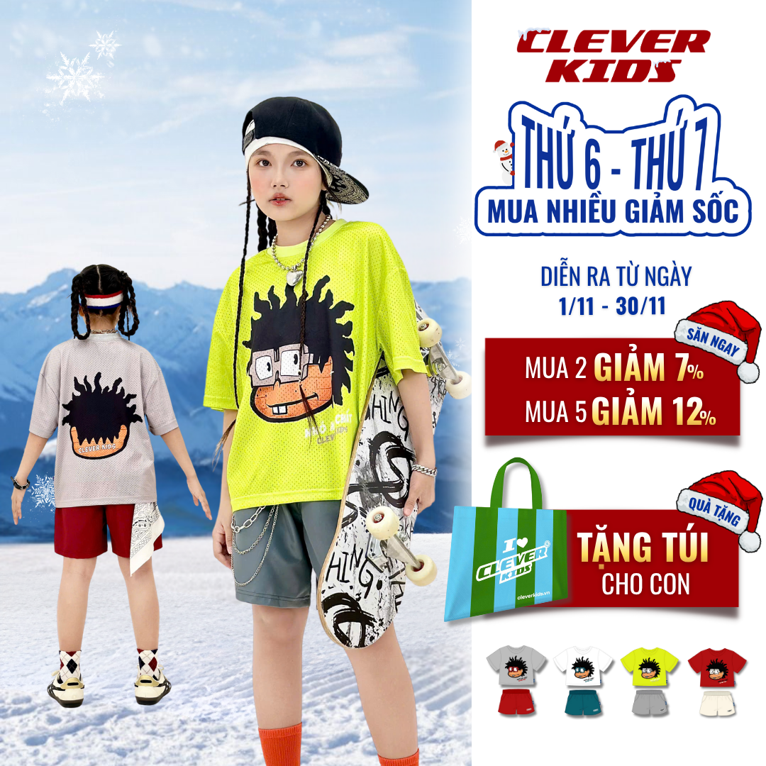 Set bộ cho Bé Trai/Bé Gái 6–12 tuổi – Chất lưới mềm mịn, thoáng mát I Bộ Boy's Head Clever Kids