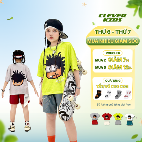  Set bộ cho Bé Trai/Bé Gái 6–12 tuổi – Chất lưới mềm mịn, thoáng mát I Bộ Boy's Head Clever Kids 