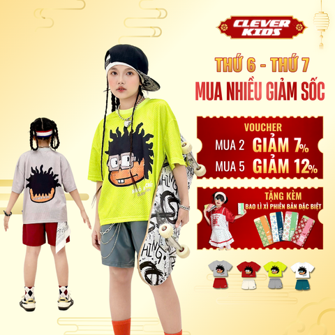  Set bộ cho Bé Trai/Bé Gái 6–12 tuổi – Chất lưới mềm mịn, thoáng mát I Bộ Boy's Head Clever Kids 