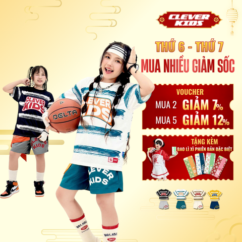  Set bộ cho Bé Trai/Bé Gái 6–12 tuổi - Chất Lưới Thoáng Mát, Phong Cách Năng Động I Bộ Winning Team Clever Kids 