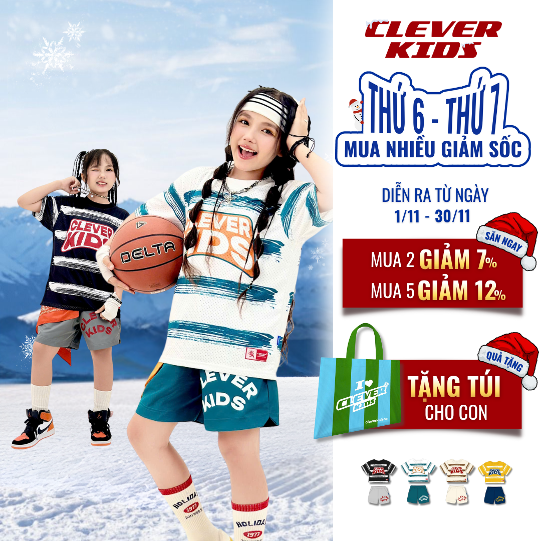 Set bộ cho Bé Trai/Bé Gái 6–12 tuổi - Chất Lưới Thoáng Mát, Phong Cách Năng Động I Bộ Winning Team Clever Kids
