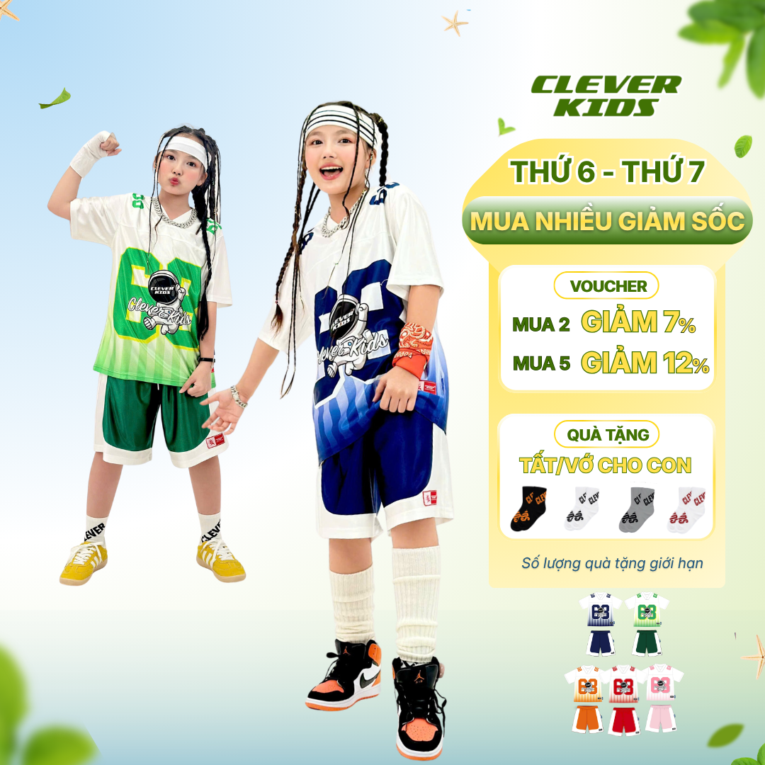 Set bộ cho Bé Trai/Bé Gái 6–12 tuổi – Thiết kế cá tính, chất cotton cao cấp I Số 68 Gradient Clever Kids