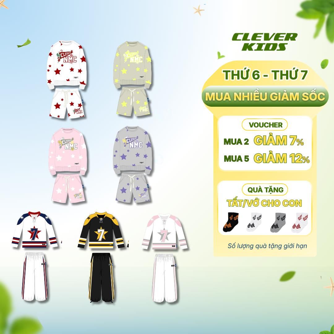 Set Bộ Thu Đông Cho Bé Trai/ Bé Gái 15kg-60kg -  Phong Cách Năng Động Thu Đông I Set Bộ StarRush, Set Bộ Số 7 Clever Kids