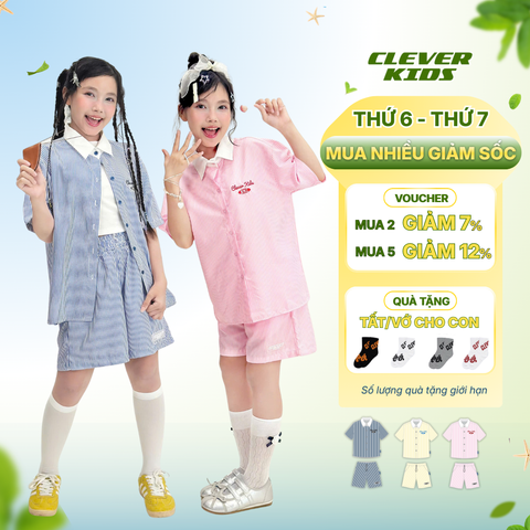  Set bộ cho Bé Trai/Bé Gái 6–12 tuổi – Phối màu nổi bật, chất tafta mềm mịn I Bộ Playline Clever Kids 